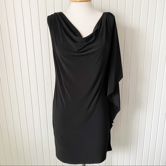 NWT Eliza J Black Sheath Cocktail Party Dress with One Side Wing Sleeve Size 10 - Picture 1 of 16